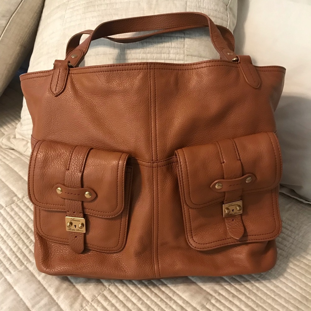 Lauren by Ralph Lauren cognac leather tote